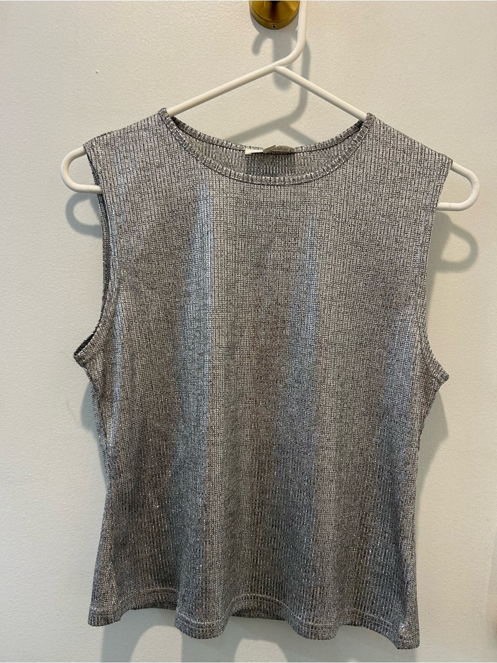 Sunday Best Silver Metallic Ribbed Sleeveless Top